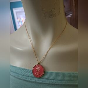 Gold Tone  18 Inch Pink Hamsa Necklace